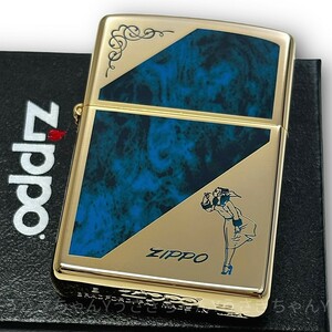 zippo☆大理石柄ブルー☆ゴールド☆ウインディ☆ジッポ ライター