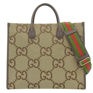 グッチ GUCCI ジャンボGG トートバッグ 2WAYバッグ ショルダーバッグ GGキャンバス/レザー ベージュ/ブラウン 678839 中古 新入荷 GU0517