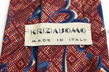 クリッツア ブランドネクタイ 総柄 チェック柄 シルク イタリア製 メンズ ワインレッド KRIZIA_画像4