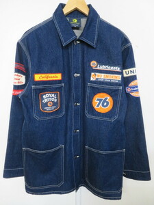 * dark blue 76Lubricants badge attaching Denim coverall jacket 76ru yellowtail can tsuM*