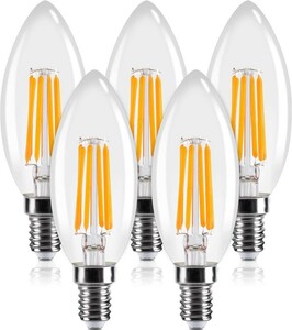 Tengyuan シャンデリア電球 60W形相当 LED クリア電球 6W E14口金 フィラメント LED電球 電球色 2700k 600lm シャンデリア形 (E14 5個入り)