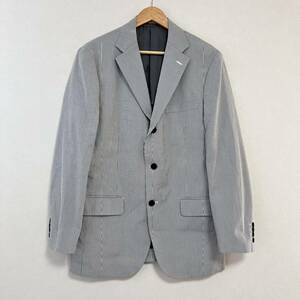 ★UNIQLO ユニクロ★テーラード ジャケット 上着 アウター レギュラーフィット カジュアル グレー × 白 ストライプ メンズ サイズL/DD6732