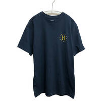 【980円スタート】USA 古着 半袖 Tシャツ HUF ネイビー 紺 メンズMサイズ ハフ スケート ストリート バックプリント 古着卸 激安 BA1280_画像1