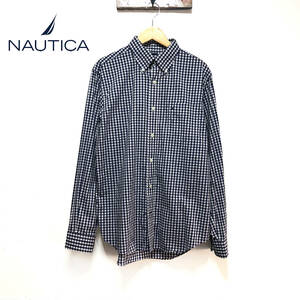 USA 古着 長袖シャツ ノーティカ NAUTICA ボタンダウン BDシャツ チェック ネイビー メンズM 激安 古着卸 BG0084