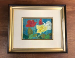 BA414 ■送料込■ 三輪敦子 薔薇 バラ 油彩画 SMサイズ 額装 肉筆 サイン 在銘 絵画 美術品 インテリア 1690g /くJYら