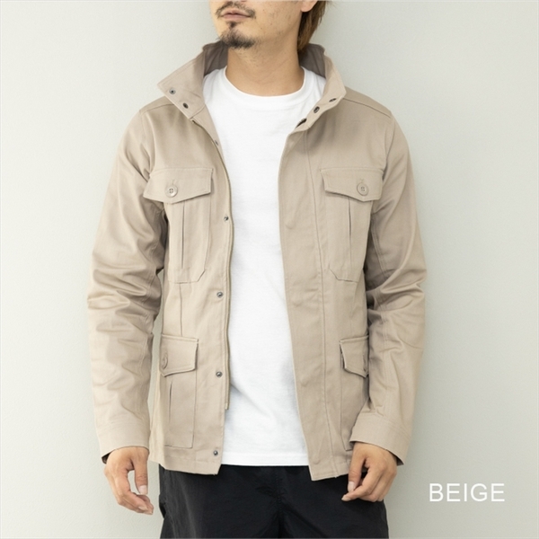 【即落送料込み】BEIGE サイズL メンズ ツイル ストレッチ スタンドカラー M-65ジャケット