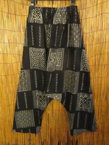 [ postage included | half-price SALE]④ new goods * man and woman use * black color base + print * cotton material * neat * sarouel pants ethnic Asian MAJAM