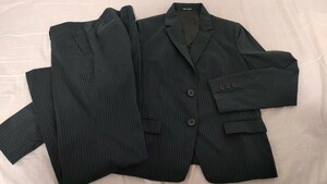 COMME CA ISM コムサイズム モード セットアップ ストライプ ジャケット パンツ 黒 ブラック 11号 レディース 服 中古