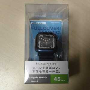 □ELECOM Apple Watch series7 45mm 用 フルカバーケース ファブリックバンド一体型 ネイビー AW-21ABCFBNV