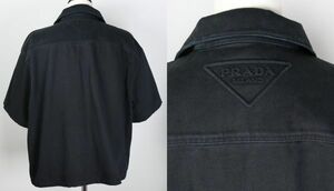 2022 PRADA プラダ ダメージ 加工 トライアングル ロゴ 半袖 デニム シャツ XXL b7319