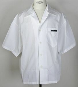 23SS PRADA プラダ ロゴ トライアングル コットンポプリン　開襟 半袖 シャツ L 白 b7052