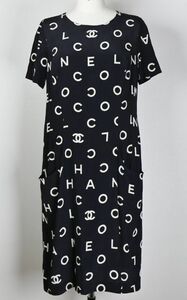 97P CHANEL Chanel Logo here Mark total pattern silk One-piece dress 46 dress onepiece b7246