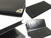 訳あり品 外観綺麗 ダンヒル 長札入れ マチあり ◇ ブラック レザー シルバー金具 dunhill ▼ 財布 2つ折り メンズ 5J_画像2