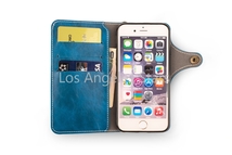 iPhoneX iPhone X ケース ストラップ レザー カバー 革 手帳型 青 ブルー ボタン式 _画像2