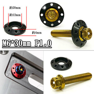 フランジ付六角ボルト M6*30mm P1.0 カラーワッシャー付 フジツボ 座面枠付 20mm 外装 汎用 車 バイク ゴールド×ブラック