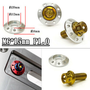 フランジ付六角ボルト M6*15mm P1.0 カラーワッシャー付 フジツボ 座面枠付 20mm 外装 汎用 車 バイク ゴールド×シルバー