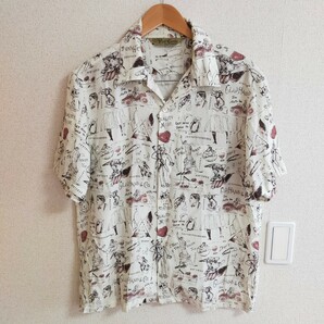 GLAD HAND グラッドハンド GLAD POSTALS HAWAIIAN S/S SHIRTS 総柄 レーヨンシャツ 半袖 開襟 オープンカラー M アイボリーの画像1