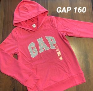 【新品】GAP KIDS ギャップ キッズ ロゴ ピンク フード トレーナー パーカー 160cm 女の子 長袖