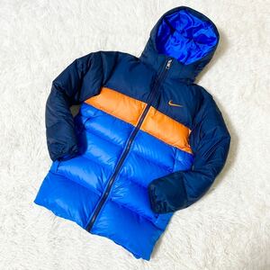 1円〜 【新品同様】NIKE ナイキ ダウンジャケット 550フィル 肉厚ダウン スウォッシュ 刺繍ロゴ 人気モデル 完売 ブルー オレンジ 