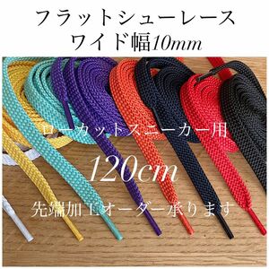 靴紐 フラットシューレース ワイド幅10mm ローカットスニーカー用120cm 先端加工オーダーあり