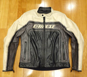 DAINESE ダイネーゼ ヴィンレージレザーライディングジャケット 白灰黒 サイズ50（日本L相当) 使用感あり 即決時送料無料