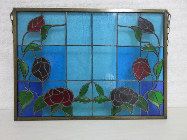 ○【 引取歓迎 】ステンドグラス 窓枠 シンプルデザイン お花柄