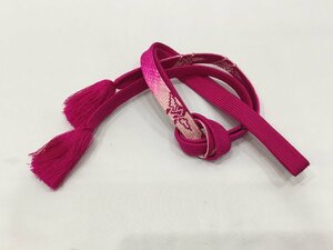 帯締/美品/正絹/赤紫(マゼンタ)×薄ピンク/平組/着物/和装小物【ゆずりは】7977