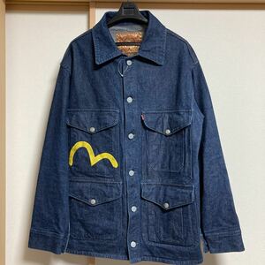 【希少】EVISU DENIM HUNTING JACKET エヴィス デニムハンティングジャケット カバーオール インディゴ サイズ40 ゴールドタグ カモメ