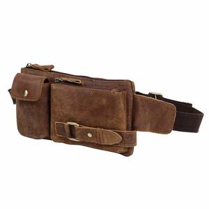 waist bag belt bag leather leather men's lady's hip bag all 5 color Old Brown 