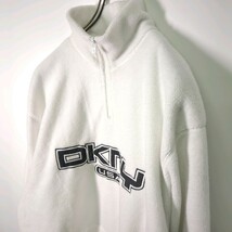 L DKNY ダナキャランニューヨーク フリース ハーフジップ ホワイト 長袖 リユース ultramto sw0356_画像2