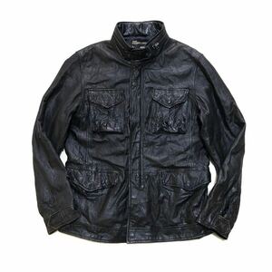 【人気】BACK NUMBER バックナンバー M-65 レザーフィールドジャケット 羊革 男性用 メンズ Lサイズ ブラック YE95