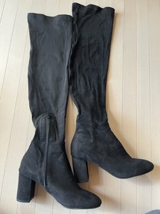 * stretch long boots | round tou black suede style 24cm unused goods *