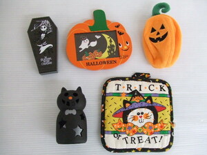 [ bargain!]* Halloween goods 5 point set * in the case insect glasses / photo frame / pumpkin pouch / cat type candle holder / dishmat 