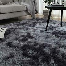 ラグ おしゃれ 安い 絨毯 カーペット マット 洗える ふわふわ ふかふか ブラック 黒色 120×160cm_画像3