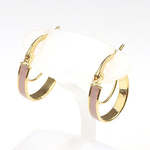 K18YG enamel double hoop earrings 750YG yellow gold pink beige Italian jewelry unused goods 