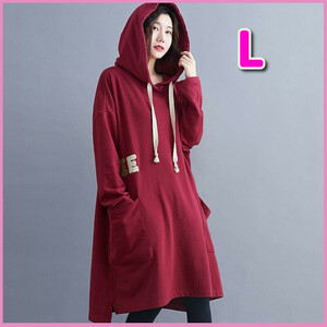 *. put on * red L Parker tunic Parker One-piece easy One-piece long sleeve Parker lady's large size body type cover 