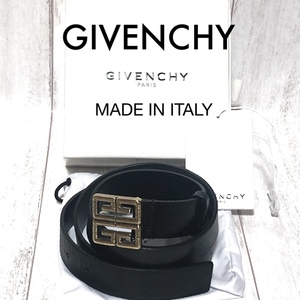 ジバンシィ ロゴバックル カーフレザーベルト 95/ジバンシー GIVENCHY 4G ENGRAVED 伊製 箱袋付 