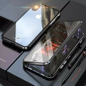【新品】iPhoneケース iPhonexsカバー 両面ガラスケース マグネットタイプ 両面ガード バンパーケース スカイケース ブラックフレーム