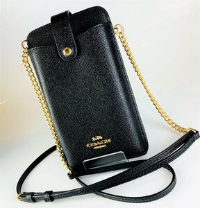 【77】美品 COACH コーチ ノース サウス クロスボディ C6884 スマホショルダーバッグ レディース バッグ ブラック レザー 便利 コンパクト