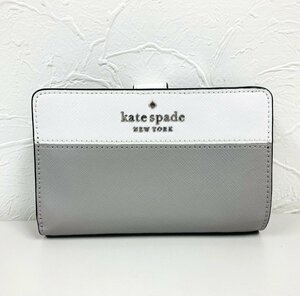 【76】中古品 ケイトスペード kate spade 折り 財布 ウォレット レディース グレー ホワイト ブランド 人気 【併売中】