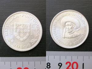 ポルトガル　Y-66 　20エスクード　銀貨　1960年銘　 エンリケ航海王記念