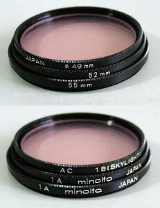 Minolta　(332)　 中古・レンズフィルター　49,52,55㎜　合計3個　(レンズ保護兼用、紫外線吸収）　ミノルタ
