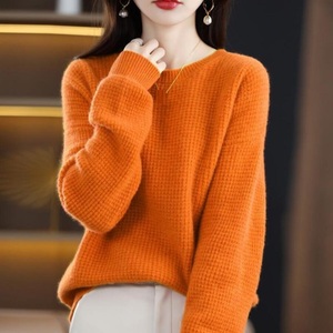秋冬 カジュアル ルーズニットトップス ゆったり 柔らかい しっかり 大人 長袖 ニットセーター *オレンジ