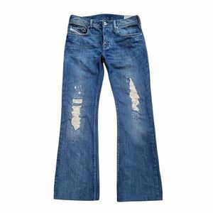 26●b381◎◎2【W29】DIESEL ZATHAN スリム ブーツカット デニムパンツ ジーンズ クラッシュ ダメージ加工 ザッタン ディーゼル メンズ▲