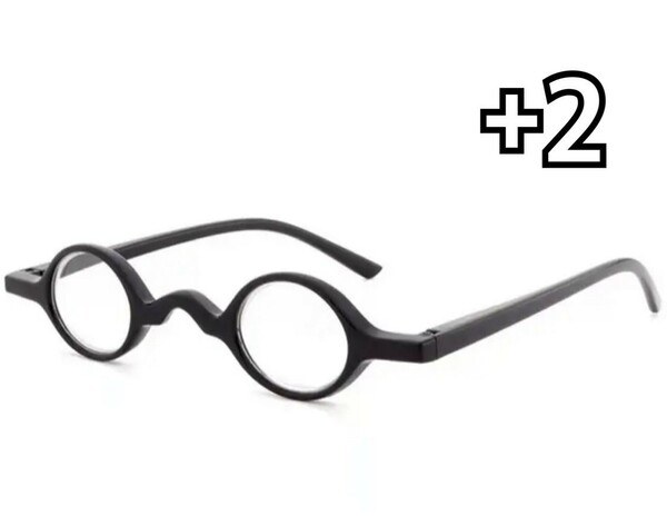 送料無料　+2 老眼鏡 おしゃれ レトロ 丸型 男女兼用 シニアグラス リーディンググラス 軽量 黒色