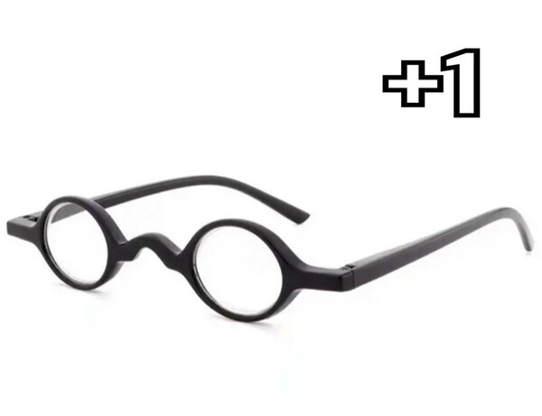 送料無料　+1 老眼鏡 おしゃれ レトロ 丸型 男女兼用 シニアグラス リーディンググラス 軽量 黒
