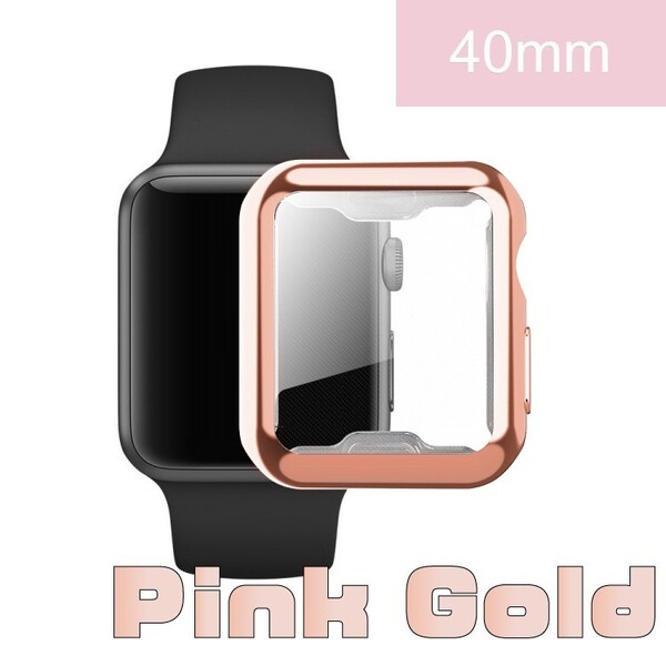 アップルウォッチ 6 SE 5 4 カバー 40mm Series6 Cover 40mm ピンクゴールド SeriesSE ケース Series5 Series4 全面保護 TPU 耐衝撃 01