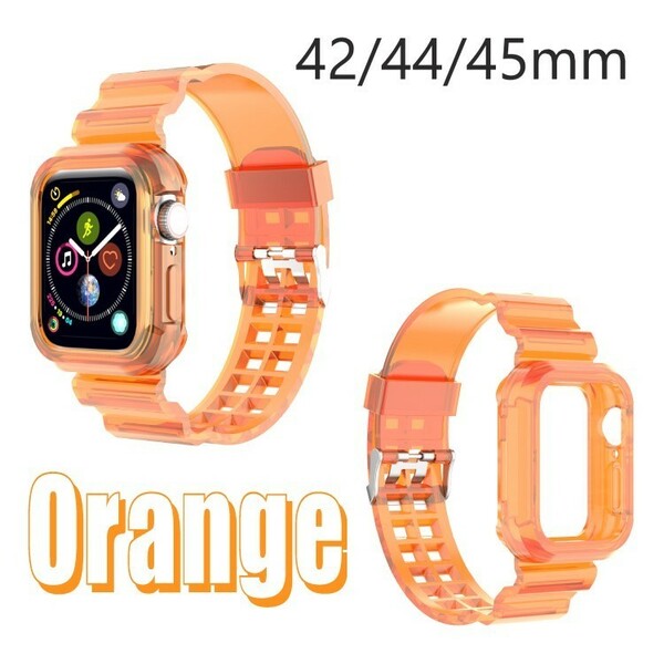 アップルウォッチ バンド Apple Watch 45mm 42mm 44mm クリアバンド オレンジ Series SE2 SE 8 7 6 5 4 3 2 1 TPU材質 耐衝撃 通気性抜群