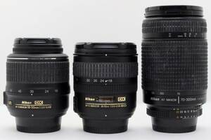 ニコンFマウントレンズ Nikon AF-S DX NIKKOR 18-55mm f/3.5-5.6G VR, 18-70mm f/3.5-4.5G IF-ED, AF NIKKOR 70-300mm 4-5.6D 3本セット
