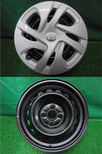 d66◆トヨタ 純正 鉄ホイール ホイールキャップ付◆刻印S4 アクア 15×6J 約+45 4H PCD100 中古スチール１本